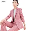 Women's Two Piece Pants NAVIU Pink Plaid Suit Autumn Winter Fashion Temperament Business Formal Blazer And Sets Office Lady Work Wear 231128