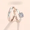Clusterringen S925 Silver Zirkoonring paar bruiloft licht luxe zesklauw diamant 925 Sterling Jewlery sets sieraden