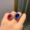 Cluster Rings Spring Qiaoer 12 16mm Lab Ruby Sapphire White Gold Color for Women Dazzling Elegant Wedding Engagement Banquet Jewelry