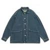 Herrjackor Autumn Denim Jacket Gammalt tvättade löst stor patch pocket designer unisex par jean plus size m-5xl