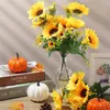 Bouquet de fleurs décoratives en soie artificielle, tournesols, pour centres de table de mariage, fausse fête d'automne, décor de jardin en marguerite pour salle à faire soi-même