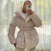 Parkas de plumón para mujer Fandy Lokar Parkas con cuello levantado de invierno para mujer, abrigos cortos con lazo a la moda para mujer, chaquetas acolchadas sólidas elegantes para mujer 231128