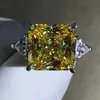 Pierścionki ślubne Israbbit 9K 14K 18K Złota Księżniczka Cut 6ct VVS Laborn Fancy Yellow Sapphire Faseted Luksusowy Krople Biżuterii 231128