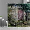 Zasłony prysznicowe w stylu europejskim kamienne ściany stare drzwi wiejskie retro nordyckie dekoracje domu ścienne tkanina wodoodporna zasłona łazienkowa240o