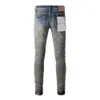 Jeans masculinos roxo masculino high street denim tecido ultra-fino emagrecimento lavagem fazendo buracos velhos e danificados em jeans elásticos 231129