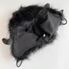 Wide Brim Hats Bucket cow fur thunderbolt hat winter warm ear protection personality windproof cold riding electric car cotton 231128