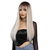 Synthetische Perücken Perücke Damen Langes glattes Haar Farbverlauf Milchtee Platin Internet Celebrity Simulation Perückenkopf Set Blonde Perücke