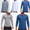 Mens Outfit Hoodies T Shirts Yoga Hoody Tshirt Lulu Sports Raising Hips Wear Elastic Fitness Tights Lululemens All-Match Fallow High Quality