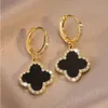 Leaf Clover Stud Earrings Back Mother-of-Pearl Silver Fashion 18K Gold Plated Agate for Women Girls Weddin