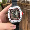 Rm21-01 tourbillon activo negocios ocio Richa fibra de carbono blanco ahuecado automático moda personalidad versátil 0J41