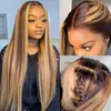 Lace Wigs Inch Bone Straight Highlight Perruque de cheveux humains pour les femmes brésiliennes 13x1 T Part Ombre Honey Blonde Front WigsLace