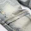 Retro Mavi Moto Biker 2pcs Jeans Erkekler İçin Set Gevşek Graffiti Denim yelek ve yırtık dikiş ince bisikletçi pantolon vintage sokak kıyafetleri