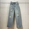 Women's Jeans Designer Quality Womens Autumn Denim Pants Made of Old Washed Bag Printing Straight Tube Pants for Women QS09
