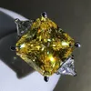 Pierścionki ślubne Israbbit 9K 14K 18K Złota Księżniczka Cut 6ct VVS Laborn Fancy Yellow Sapphire Faseted Luksusowy Krople Biżuterii 231128