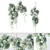 장식용 꽃 2x 웨딩 아치 키트 교수형 흰색 장미 꽃 장식이 창문 수신 배열 아버 파티 장식을위한 인공