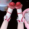 Chaussettes japonaises en coton pour femmes et filles, princesse JK, à volants, dentelle, ruban d'habillage, nœud papillon, Tube central