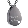 Collier d'urne de gouttelettes d'eau en acier inoxydable, pendentif de crémation, bijoux souvenir commémoratif en forme de cœur avec kit de remplissage - Always in my heart256J