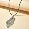 Pendant Necklaces Vintage Silver Color Big Leaf Necklace For Women Men Black Rope Chain Choker Jewelry Gift Wholesale 13591