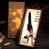 Ensemble de coffret cadeau de plume rétro européen ZK20 avec de la plume de plume trempée en or à l'encre