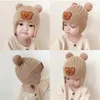 Hats Korean Baby Cap With Earflaps Cute Bear Pompom Kids Knitted Hat Beanie Warm Autumn Winter Boys Girls Ear Protection Bonnet Caps