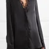 Blusas femininas camisa de seda pesada com renda feminina manga comprida solta decote em v top