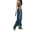 Jeans pour femmes Pantalon en denim de nouveau style d'automne et d'hiver de qualité de créateur avec un design assorti aux couleurs, broderie de poche arrière, manches droites, coupe ample