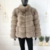女性の毛皮のフェイク60cmコート暖かいスタイリッシュなナチュラルジャケットベストスタンドカラー長袖レザー卸売231128