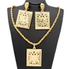 Conjuntos de jóias de casamento retângulo africano religioso gulan escritura pingente brincos conjunto 24k banhado a ouro dubai noiva colar jóias 231128