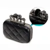 New-Fashion Woman Leather Evening Clutch Hand Bags Creepy Skull Rings Handbag Halloween Party Chain Shoulder Bag Plaid Purse XA219289p