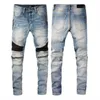 Calça de linho de jeans de grife calça de linho Hip Hop Men jeans angustiado Rapped Biker Slim Fit Motorcycle Denim para homens#02