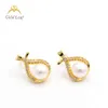 Popular Brands Moissanite Diamond Four-Leaf Clover Designer Fashion Gold Pearl Stud Earring Women