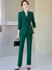 Calças femininas de duas peças Mulheres Formal 2 peças Blazer Set Elegante Preto Verde Roxo Azul Manga Longa Blazer Pant Terno Senhoras Moda Negócios Trabalho Desgaste 231129