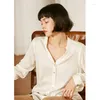 Blusas de mujer Blusa de seda Camisa de mujer Estilo casual Diseño sólido Cuello alto Manga larga Elegante Oficina Top Moda