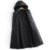 Women's Leather Autumn Black Long Trench Coat For Women With Hood Sleeve Belt Spring Waterproof Pu Raincoat