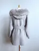 Misturas de lã feminina 2023 chegada cashmere jaqueta feminina real gola de pele de raposa moda modelo bolso com pele 231129
