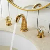 Раковина ванной комнаты смеситель бассейн смеситель золотой латунный кран 3 отверстия Кристаллическая двойная ручка и краны для ванной холодной воды