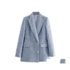 여자 양복 블레이저 여성 여성 더블 가슴 블레이저 코트 빈티지 패션 T 긴 슬리브 플랩 포켓 여성 겉옷 세련된 ve dhvo8