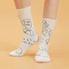 Meias femininas chaozhu spoof cartoon eu gosto de desenhar ironicamente interessante engraçado branco skate linha simples desenho meninas casuais