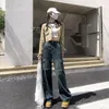 Jeans feminino Hong Kong Design original de tendência Hip Hop Avant-Garde Calças de carga multicotela