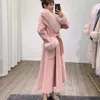 Kvinnors ullblandningar 2023 Lång ull blandad kvinnlig vinterjacka Kvinnor Natural Fox Päls Cuffs Coat Warm Chinese Korean Fashion Outerwear 231129