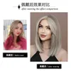 Synthetic Wigs Light Gold Beige Highlight Dyed Short Straight Hair Hand Woven Small t Lace Wig Bob Lace Front Wigs