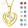 Charms U7 Collier de noms personnalisés en acier inoxydable avec pierres de naissance gravées pendentif coeur en couches bijoux personnalisés pour maman grand-mère 231128