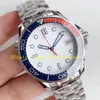 Top OM Factory Cal.2507 Movement Watch Men's 41mm Diver Limited 007 White Dial Sapphire Glass 300m Rostfritt stål Armband Män