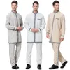 Abbigliamento etnico Musulmano Colletto alla coreana Poliestere Dubai Abaya Thobe Islamico Maniche lunghe Ramadan Robe Kaftan Thawb e pantaloni Suit Uomo