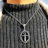 Naszyjniki wiszące gotyckie złe krzyżowe naszyjnik w kształcie kostki dla kobiet czarny czarodziej tajemniczy magiczny wzór łańcucha szyi biżuteria prezenty vgn064