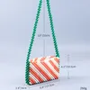 Evening Bags Vintage Orange White Diagonal Stripe Handmade Beaded Bag Green Strap Hand Woven Shoulder Party Clutches Handbag