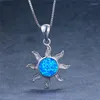 Pendant Necklaces Boho Female Sun Flower Pendants Blue Fire Opal Stone Necklace Fashion Silver Color Wedding Jewelry