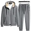 Mens Tracksuits Arrived Tracksuit Men Warm Winter Velvet Thick Two Pieces Set Fleece Track Suit JacketPants 231129