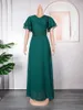 Vêtements ethniques Robes de fête de mariage africaine pour femmes Printemps Automne Manches courtes Col V Polyester Vert Rose Rouge Robe longue Maxi