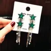 Dangle Earrings Korean Style Shiny Star Drop For Women Bijoux Long Tassel Blue Crystal Jewelry Accessories